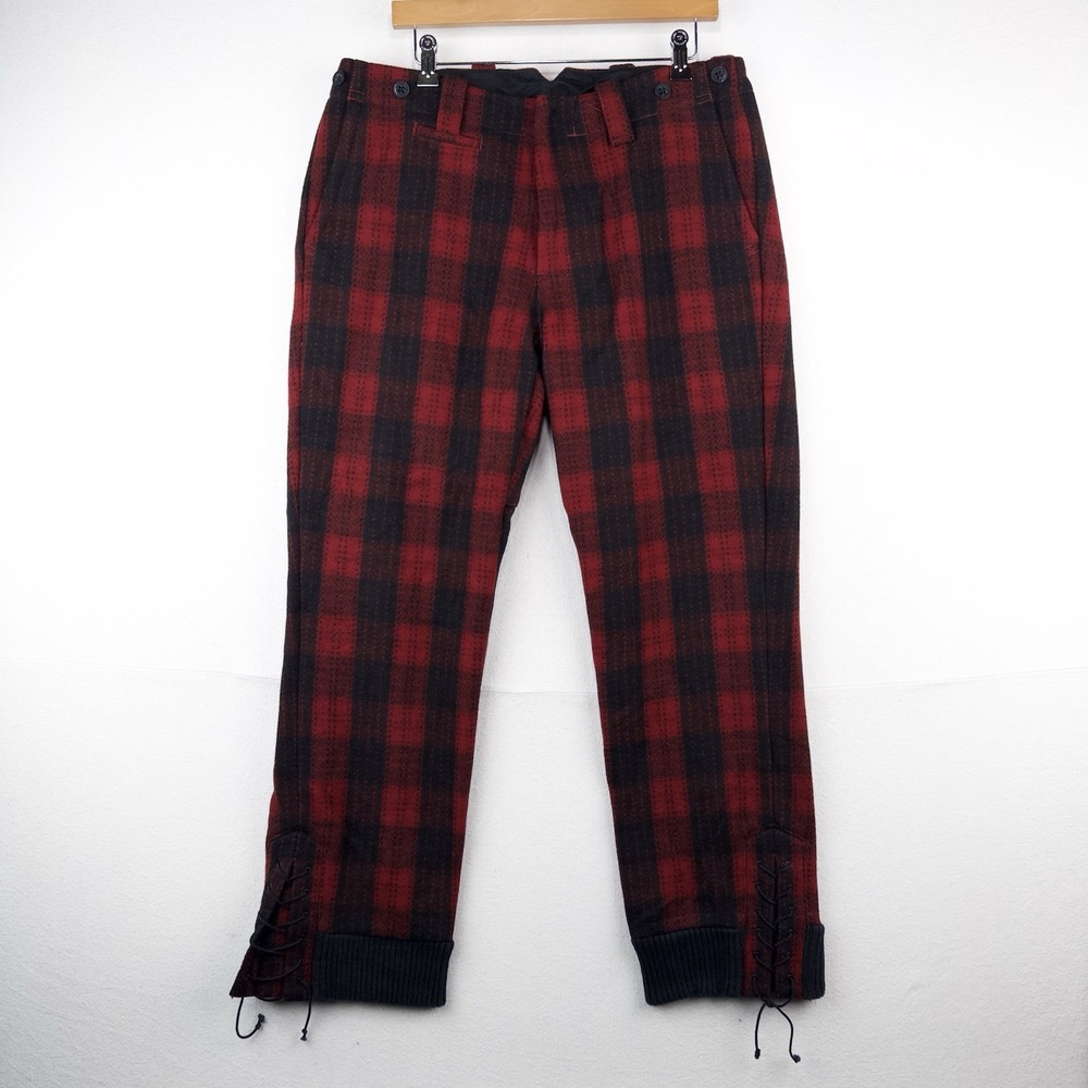 Polo Ralph Lauren Wool Buffalo Plaid Thick Hunting Pants Men's 34x30 Red Black
